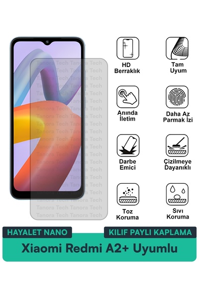 Milat Tech غطاء حماية شاشة متوافق مع هاتف Xiaomi Redmi A2+ Hayalet Nano مقاوم...