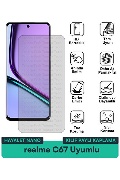Milat Tech فيلم حماية للشاشة متوافق مع حافظة Realme C67 Ghost Nano مقاوم للخد...