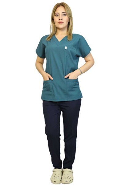 nutrix بدلة موحدة للنساء من الليكرا الناعمة بأكمام طويلة من اللون الأخضر البترولي والأزرق الداكن