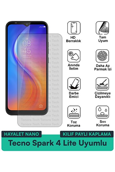 Milat Tech غطاء حماية شاشة متوافق مع هاتف Tecno Spark 4 Lite Hayalet Nano مقا...