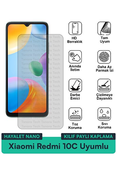 Milat Tech غطاء حماية شاشة متوافق مع هاتف Xiaomi Redmi 10C Hayalet Nano مقاوم...