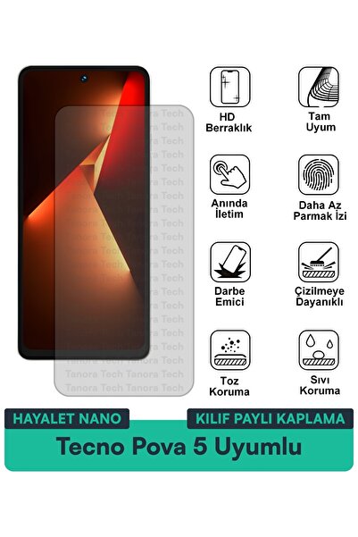 Milat Tech غطاء حماية شاشة متوافق مع Tecno Pova 5 Hayalet Nano مقاوم للخدوش و...