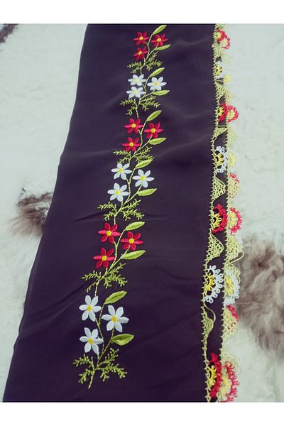 hoaryage Handmade Embroidery Embroidered Needle Embroidered Prayer Cover Dowry Holder Mevlit Hijab Crepe Fabric 145X75 cm