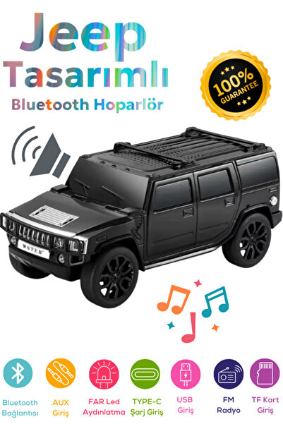 POLYGOLD Jeep Tasarımlı Araba Kablosuz Hoparlör TF Kart USB Bluetooth FM Rady...
