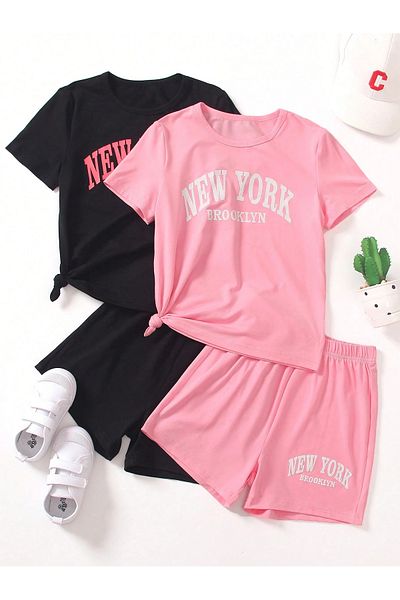 Lazy Koala Kids Shorts T-Shirt Set Set of 2 - New York Printed Set (Age 3-14)
