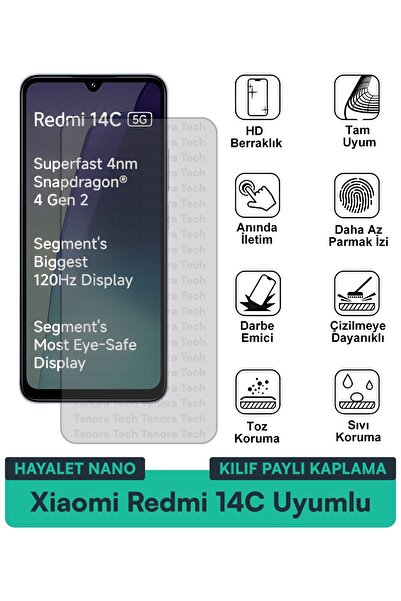 Milat Tech غطاء حماية شاشة متوافق مع هاتف Xiaomi Redmi 14C Hayalet Nano مقاوم...