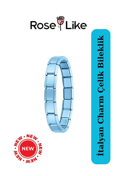 RoseLike Italian Charm Bracelet - Sky Blue - Without Text