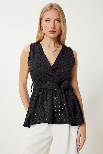 Lovelyİstanbul Wrap Collar Openwork Knitted Blouse Lzv0015 Black