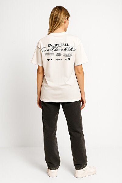 Unisex %100 Pamuk Reborn Baskılı Oversize T-shirt