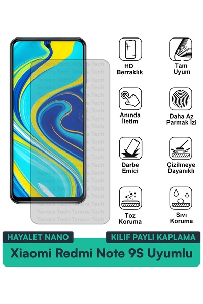 Milat Tech غطاء حماية شاشة متوافق مع هاتف Xiaomi Redmi Note 9S Hayalet Nano م...