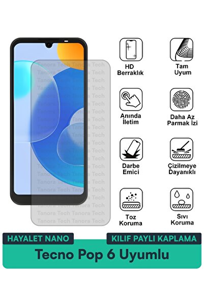 Milat Tech غطاء حماية شاشة متوافق مع هاتف Tecno Pop 6 Hayalet Nano مقاوم للخد...