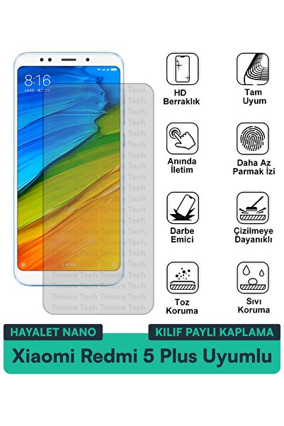 Milat Tech غطاء حماية شاشة متوافق مع هاتف Xiaomi Redmi 5 Plus Hayalet Nano مق...