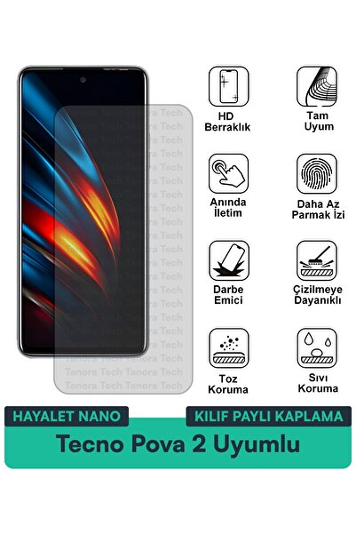 Milat Tech غطاء حماية شاشة متوافق مع هاتف Tecno Pova 2 Hayalet Nano مقاوم للخ...