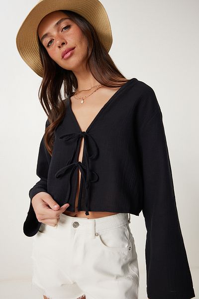 Lovelyİstanbul Lacing Detailed Muslin Blouse Lfz0003 Black