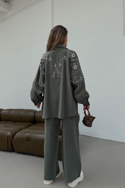 MİA NOURA Women's Kimono Back and Sleeves Beaded Tansel Fabric Kimono Pants Set