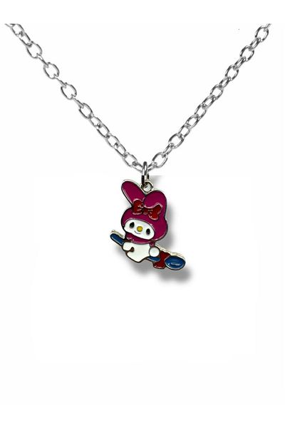 Herşey Nota Kuromi Purple Figured Necklace with Broom – Gothic Kawaii Character Jewelry with 60 cm Chain