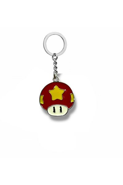 Herşey Nota Super Mario Red Power-Up Star Keychain – Metal Accessory with Brightly Colored Retro Game Figure