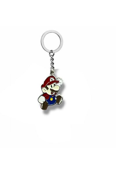 Herşey Nota Colorful Keychain with Super Mario Figure – Retro Game Themed Metal Collectible Accessory