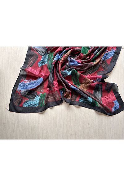 Modakaşmir Brush Patterned Bamboo Scarf (Burgundy, Black, Navy Blue Tones)
