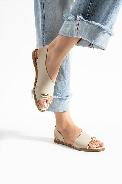 Cochines Women's Cream Gold Ring Detailed Daily New Season Slippers Sports Sandals