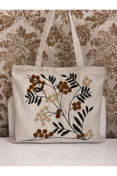 Mustgross Beach & Daily Use Punch Zippered Linen Bag 1 Piece 42X34Cm Hanger 26cm