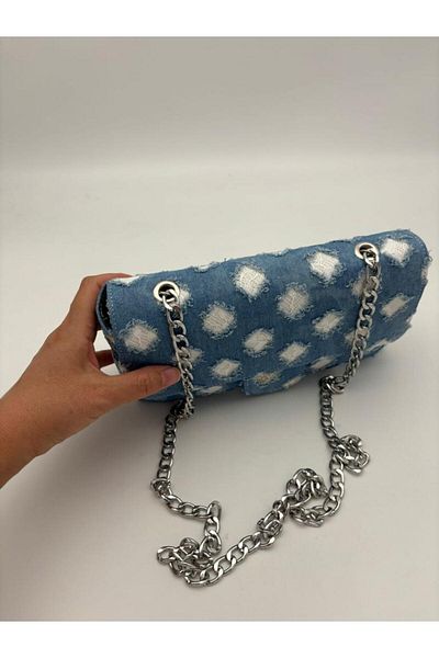 angel çanta aksesuar Angel Bag Accesoriu Geantă din pânză de blugi, geantă de blugi cu lanț