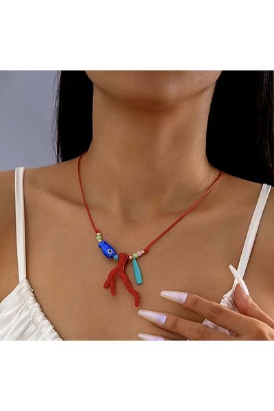 ACAR TAKI Boho Style Coral Necklace with Beads and String Acr5826
