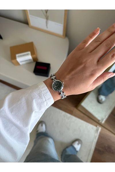 RoseandRoses Virelle New Season Stone Detailed Women's Wristwatch Silver (Green Dial)