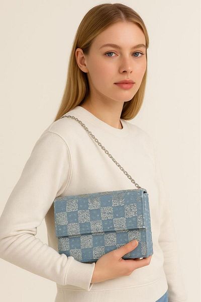 angel çanta aksesuar Accesoriu pentru geanta Angel Tesatura din denim cu paiete, geanta din denim cu lant