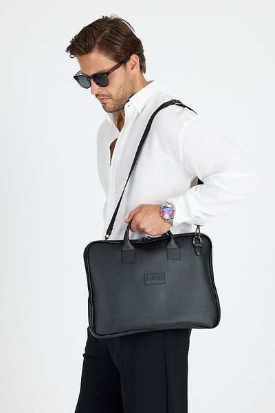 loute Men's Faux Leather Laptop & Briefcase Model 17 Inch Laptop with Back Pocket, Long Handle, Handles and Pullers