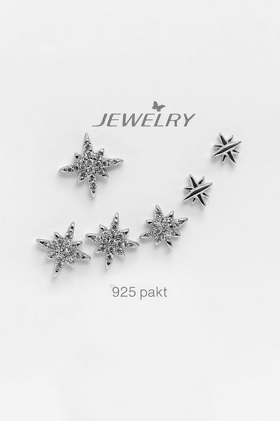 MakeWell Gold and Silver Colors Set of 3 Earrings with 925S Sterling Silver Needle Pole Star Design