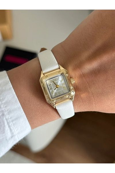 RoseandRoses Cessia Square Minimal Leather Strap White Cord (Gold Case White Dial)
