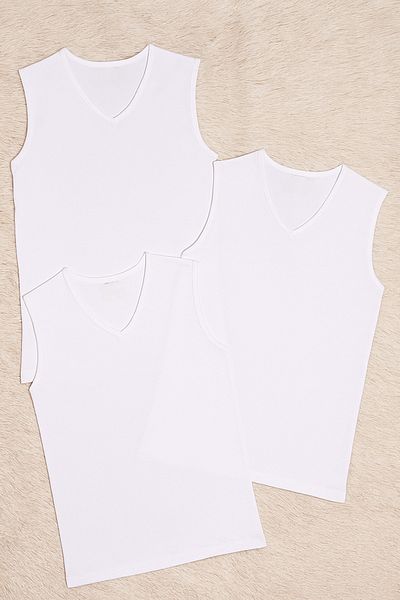 Loule Men's 100% Cotton V-Neck 3 Pieces Sleeveless White Undershirt Ll.Il10.Ke08.001