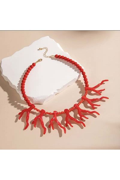 ACAR TAKI Boho Style Tassel Red Coral Necklace Acr5832
