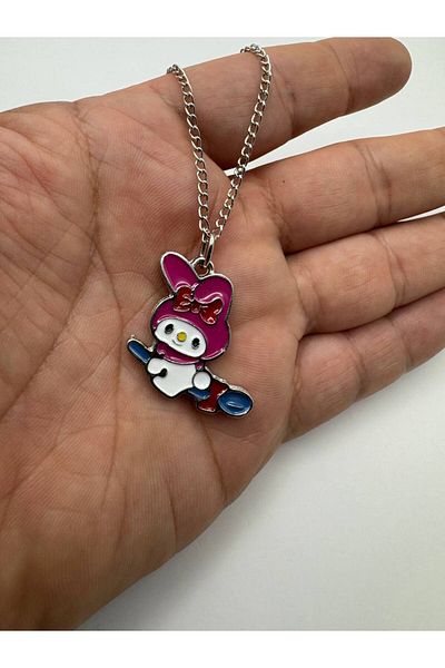 Herşey Nota Kuromi Purple Figured Necklace with Broom – Gothic Kawaii Character Jewelry with 60 cm Chain