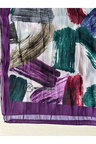 Modakaşmir Brush Patterned Bamboo Scarf (Burgundy, Black, Navy Blue Tones)