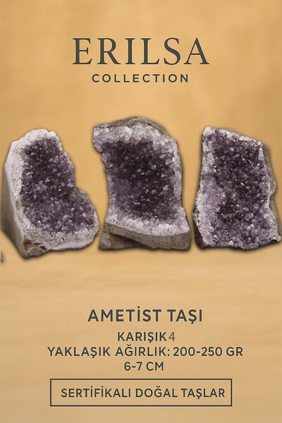 Erilsa Sertifikalı Ametist Taşı Kütlesi 200-250 Gr – Doğal Ham Kristal Şifa T...