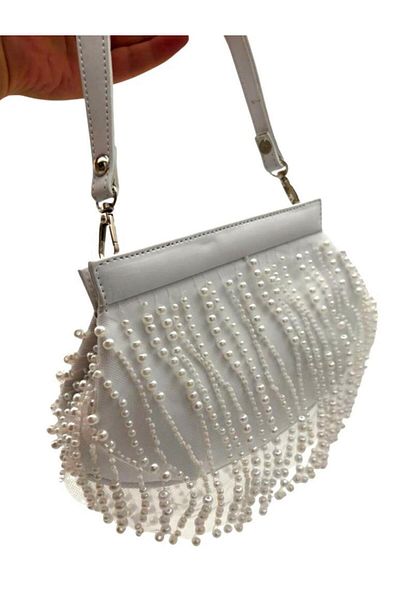 angel çanta aksesuar Αξεσουάρ Angel Bag Λευκό Χρώμα Νυφική ​​Τσάντα Βραδινό Φόρεμα Τσάντα με Πέρλες