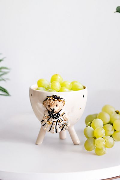 SİNEM YAMAN HOME Black Girl Teddy Bear Ceramic Presentation Bowl / Hand Made Ceramic Biscuit Bowl / Ceramic Fruit Bowl