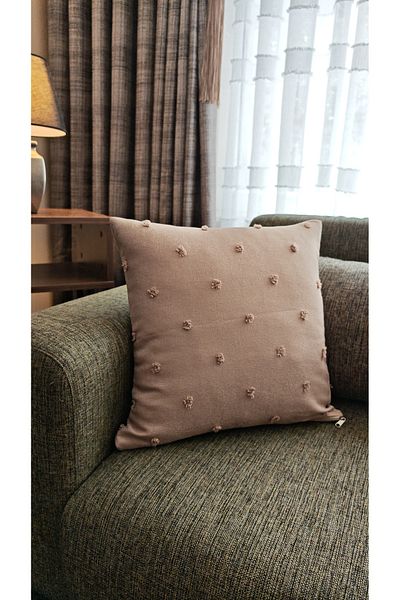 GLOMAR Husă de pernă cu cafea cu lapte, cu pompon, lenjerie, perdea de podea, țesătură decorativă, pătrată modernă, o bucată 43X43