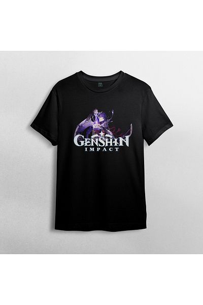 Pixxa Genshin Impact Raiden Shogun Unisex 100% Cotton Crew Neck T-Shirt Model 2