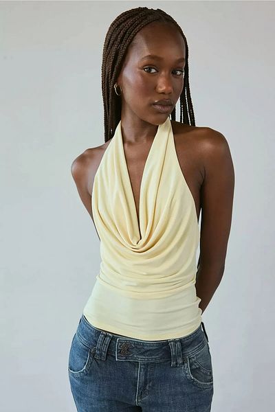 ecemore Degaje Halter Neckline Butter Yellow Crop Top Body E7094