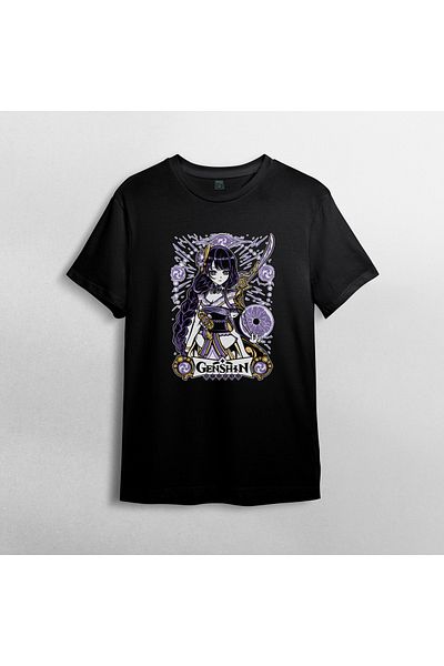 Pixxa Genshin Impact Raiden Shogun Unisex 100% Cotton Crew Neck T-Shirt Model 1