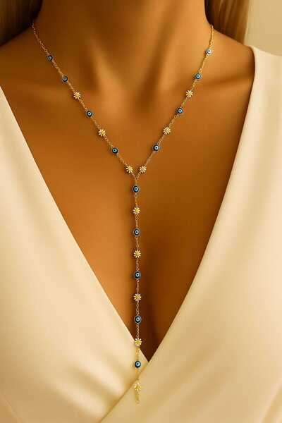 MODA MANANI قلادة على شكل حرف Y أنيقة مع تفاصيل من الخرز من ديزي وعقيق