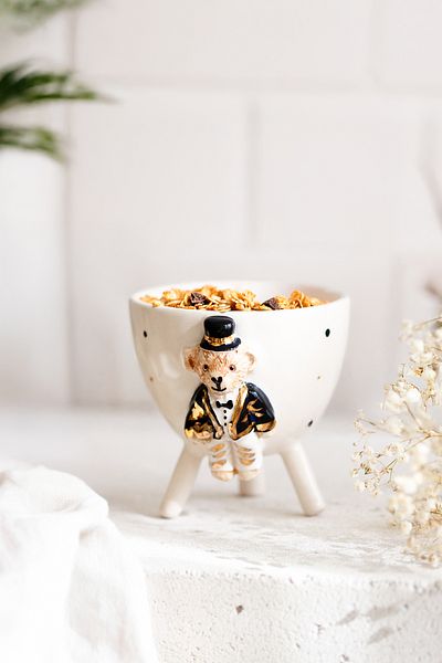 SİNEM YAMAN HOME Black Men's Bear Ceramic Presentation Bowl / Hand Made Ceramic Baked Goods Bowl / Ceramic Fruit Bowl