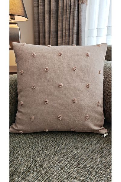 GLOMAR Husă de pernă cu cafea cu lapte, cu pompon, lenjerie, perdea de podea, țesătură decorativă, pătrată modernă, o bucată 43X43