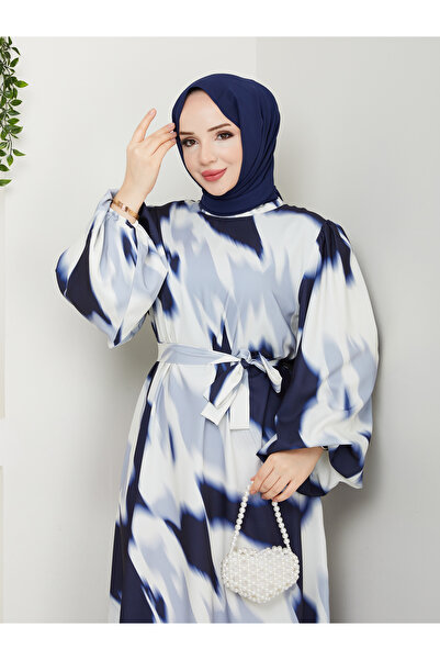 AKGÜN MODA tesettür saten batik desenli elbise