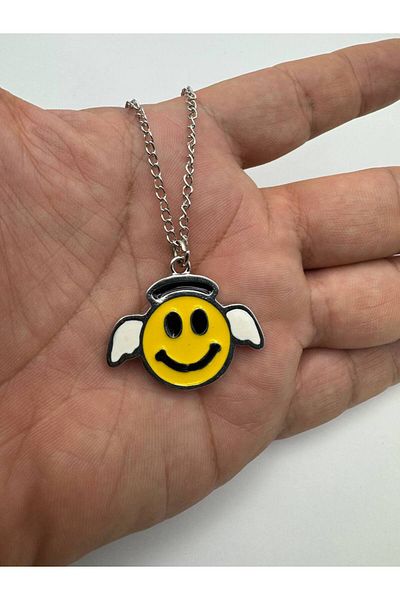 Herşey Nota Smiling Angel Emoji Figured Necklace – Cheerful and Sparkling Jewelry with 60 cm Chain
