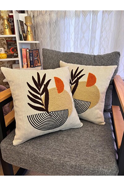 Mustgross Bohem Punch Nakışlı Keten Kırlent Kılıfı 2'li Set - 43x43 Cm - İska...