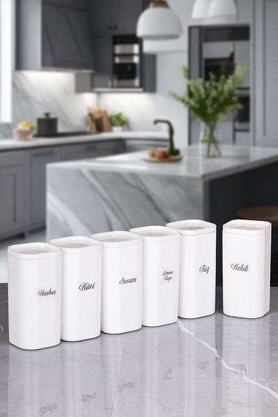 Lizzy 6-Piece White 300 ml Acrylic Vacuum Spice Rack with Lid and 24 Pieces of Labels as a Gift